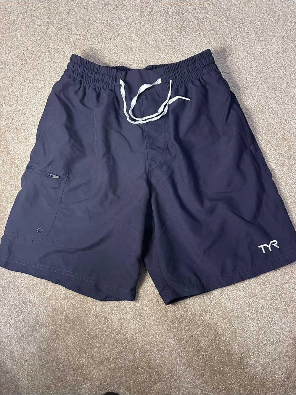 TYR Men's Navy Blue Swim Trunks with White Drawstring